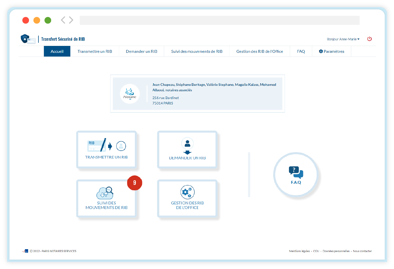 Accueil pour notre application de Transfert sécurisé des RIB